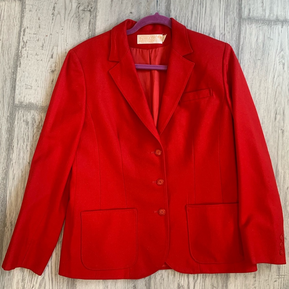 Red wool Pendleton blazer jacket vintage academia Cheryl blossom holiday party